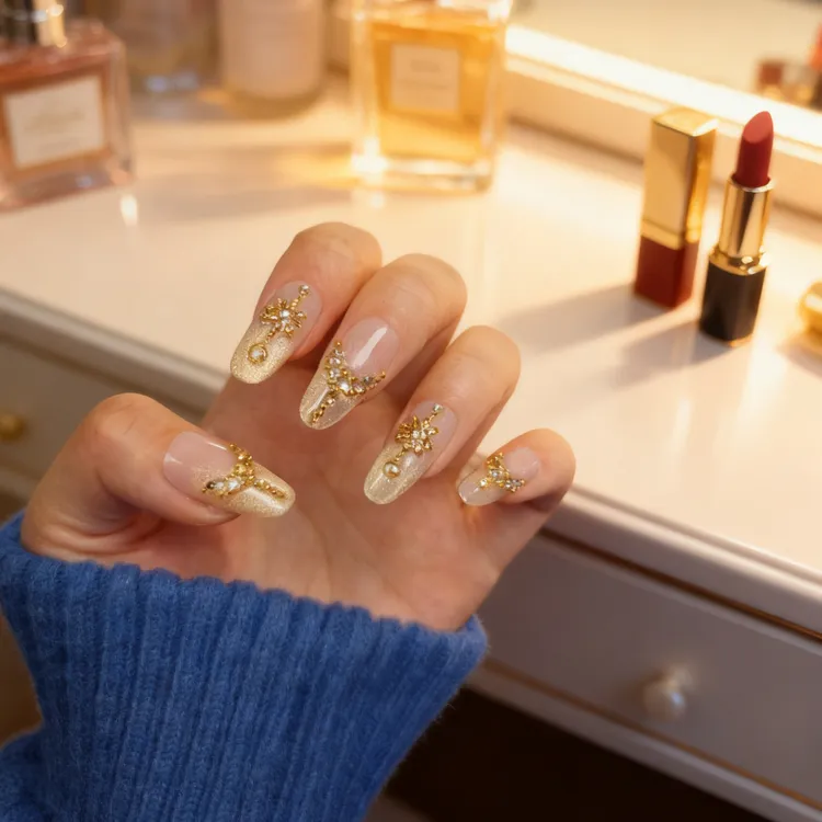 灵惜手工穿戴甲爆闪带钻猫眼款气质彰显独特魅力精致优雅秋冬美甲