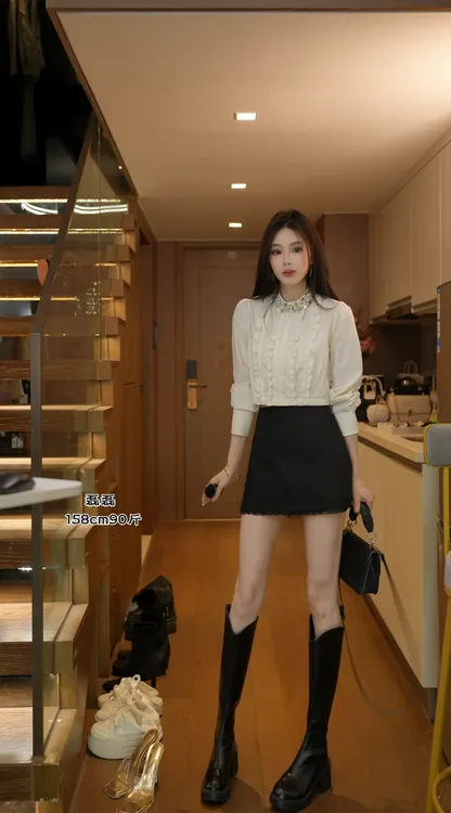 【磊磊】减龄精致木耳边手工钉珠镶钻领口衬衫#8826