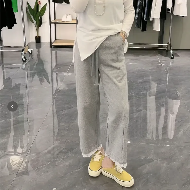 春季丝拼接直筒卫裤女夏季洋气百搭显瘦九分休闲裤