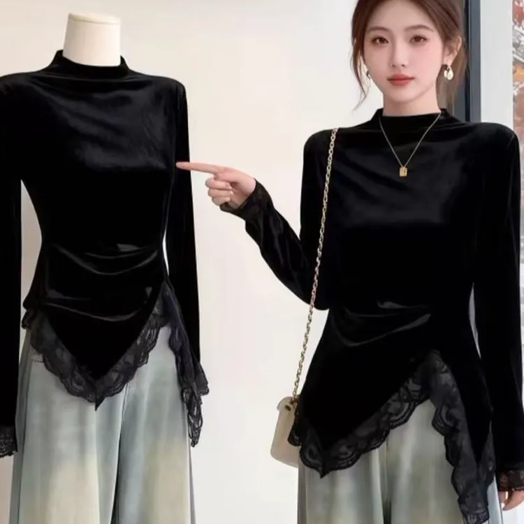 设计感纯欲丝绒显瘦长袖打底上衣洋气卫衣