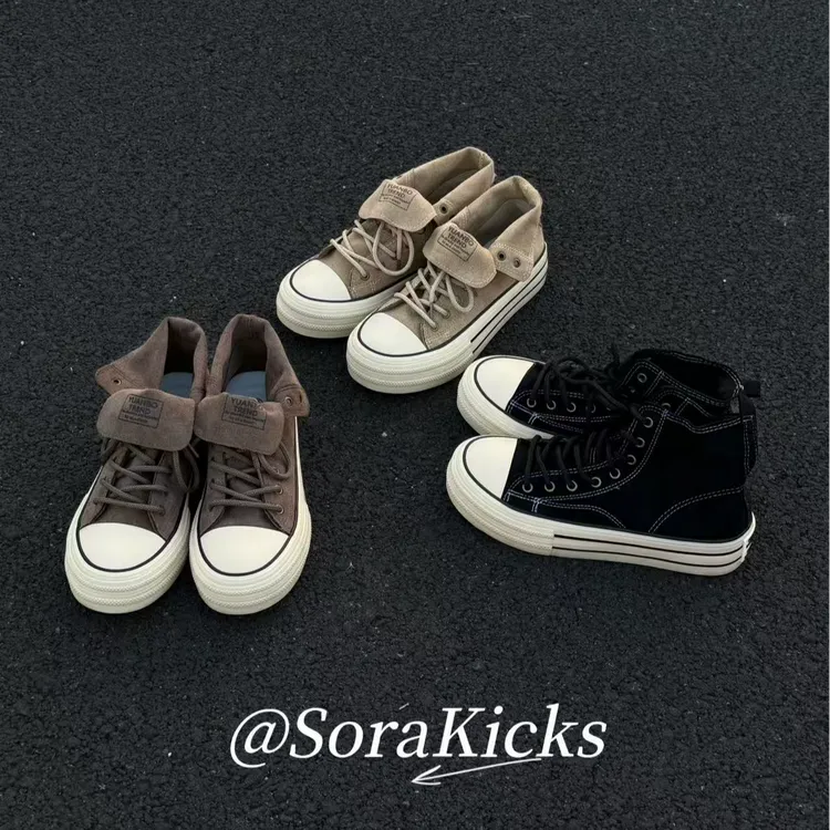 “SoraKicks”秋季美拉德复古反绒皮深色高帮厚底增高百搭休闲鞋
