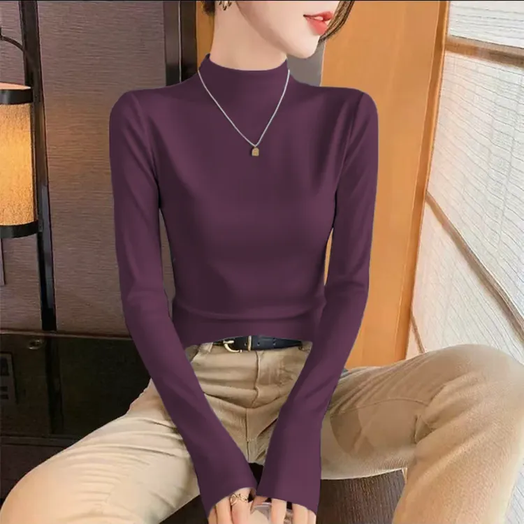 2025新款秋季莫代尔半高领打底衫女内搭秋冬季长袖T恤面膜感上衣