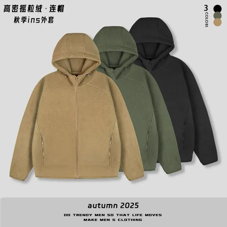 【简2025新款3.0版双面摇粒绒连帽拉链外套】男士连帽休闲时尚夹克