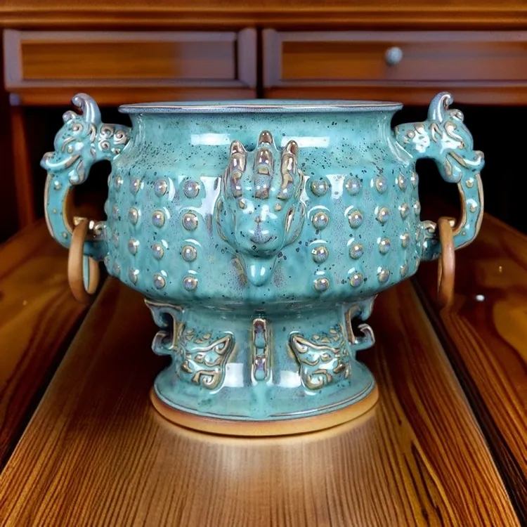 神垕镇钧瓷花瓶炉钧釉炉鼎陶瓷器摆件家居办公室装饰工艺品海晏鼎