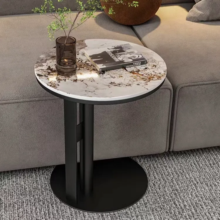 意式圆形边几轻奢岩板沙发边桌客厅阳台可移动小茶桌简约角几家用