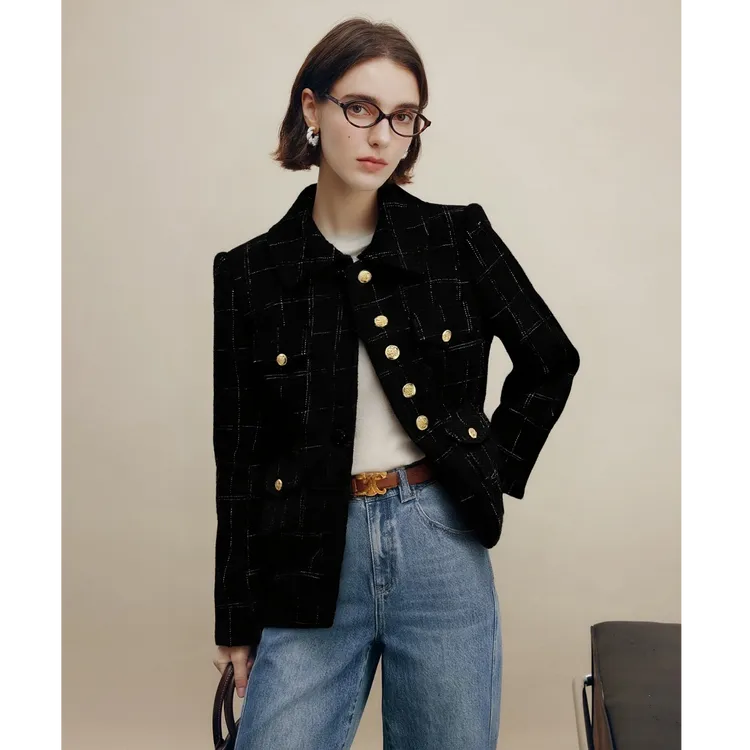 女士小香风羽绒服BB0482中长款时尚格纹经典休闲百搭