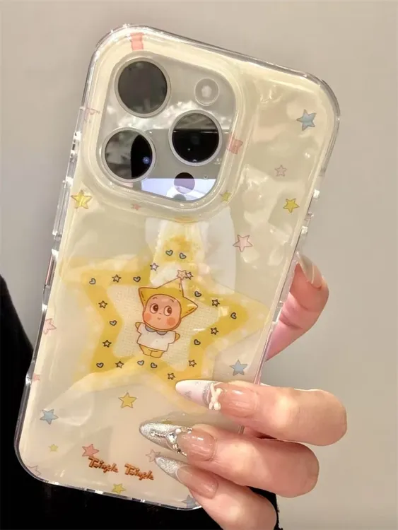 可爱奶黄星星小人适用苹果17Promax大孔手机壳vivo华为oppo小米17