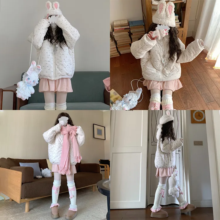 【甜糯兔】 原创可爱兔子蝴蝶结大毛领连帽棉服厚外套面包小个子