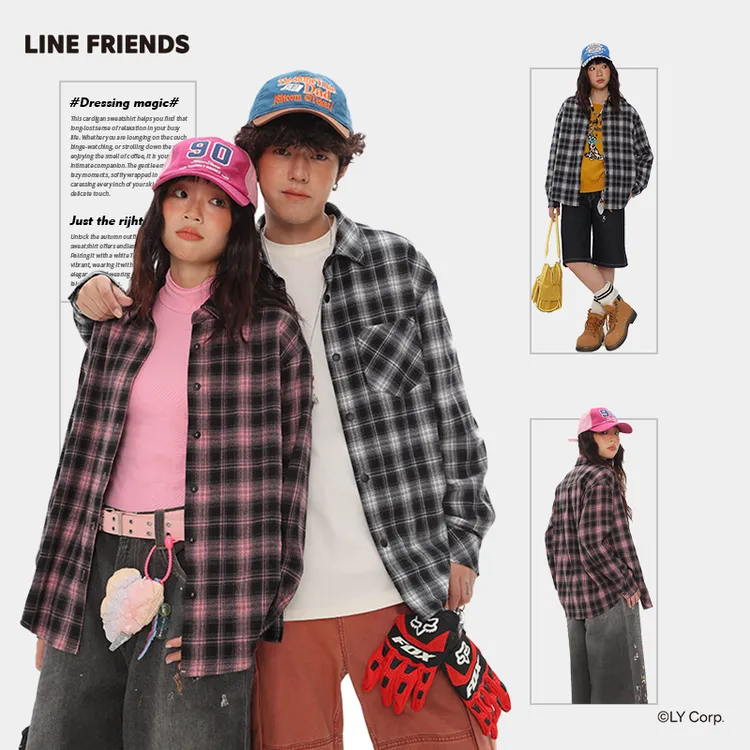 LINEFRIENDS格子衬衫女2025新早秋外套复古风格纹小个子衬衣外搭