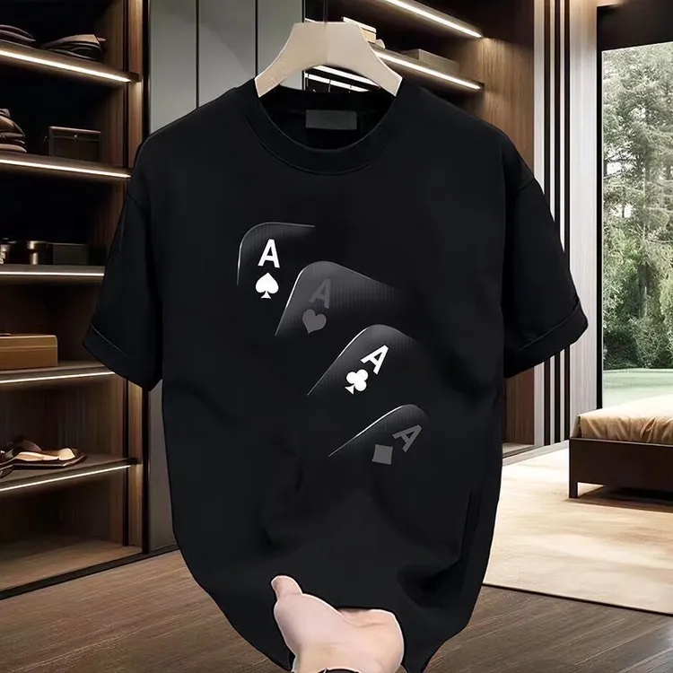 雅鹿男装简约风圆领日常落肩袖夏季T恤ins潮流宽松修身大码休闲