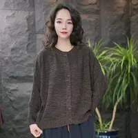 JJ圆领针织衫长袖慵懒风常规款毛针织衫上衣女装休闲开衫文艺复古