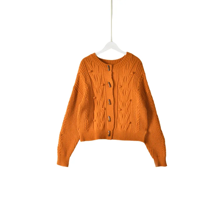 D【】深圳时尚女装WNC-毛衫开衫0006-焦糖色均码