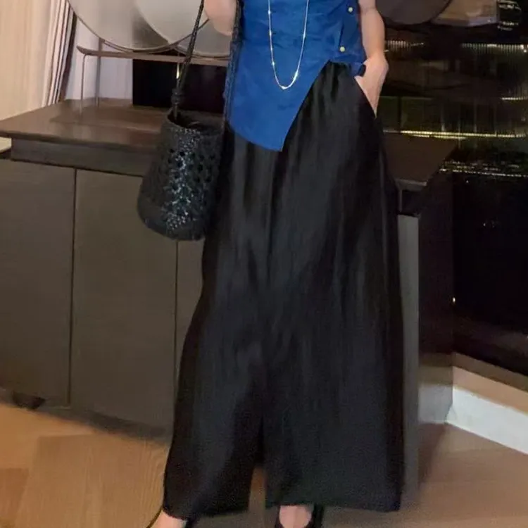  TANTAN  真丝香云纱气质松紧腰半裙1311