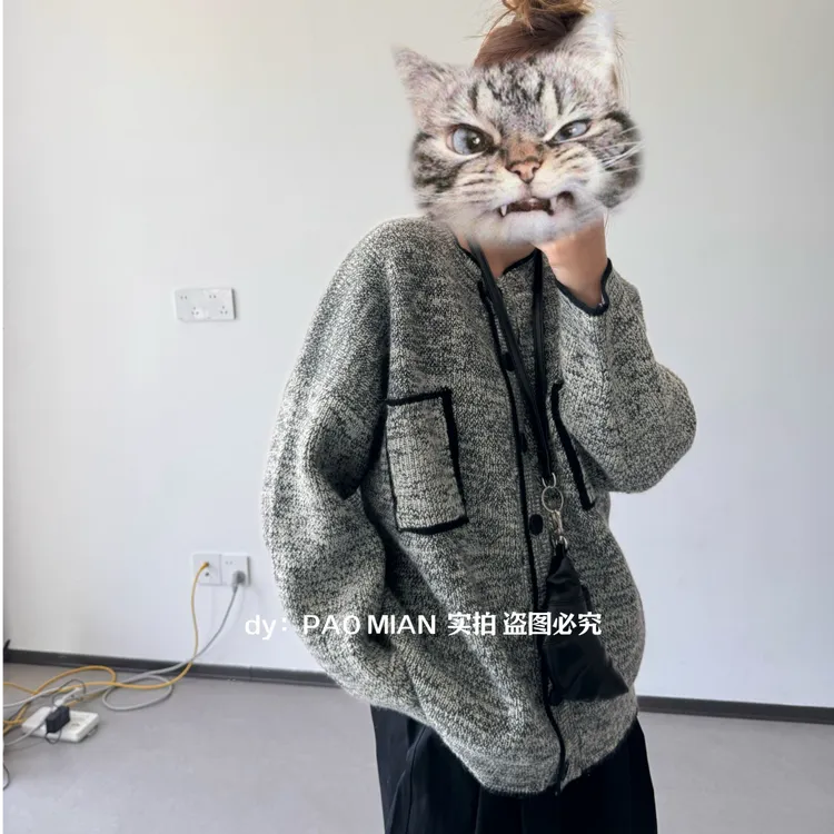 【 PAOMIAN 】秋冬季开衫雪花毛衣外套女宽松针织长袖韩版上衣时尚