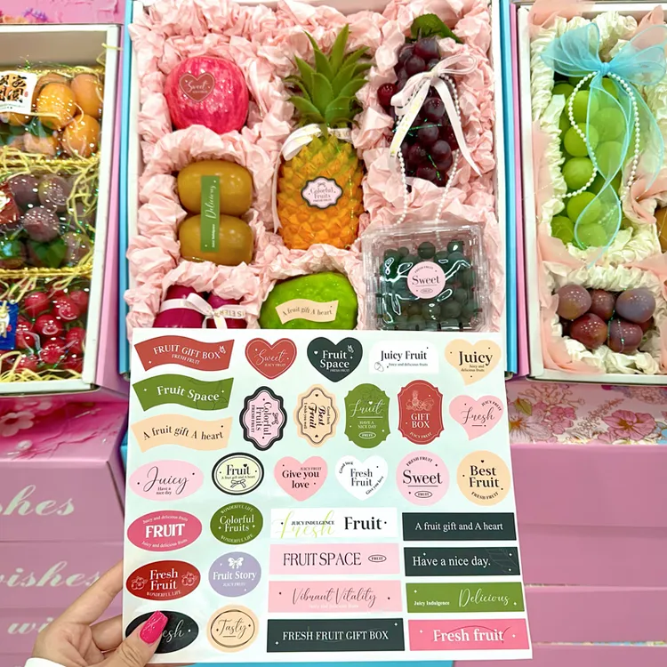 网红通用英文水果标签贴纸鲜果包装礼盒装饰商业异形标签不干胶
