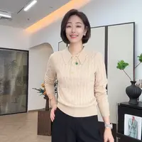 FIGO LOVE 麻花老钱款Polo领厚款长袖针织上衣8173