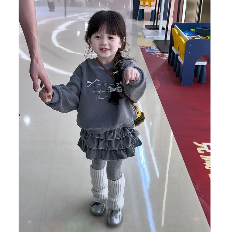 女童韩版春秋卫衣蛋糕半身短裙两件套中小童加绒休闲圆领卫衣裙子