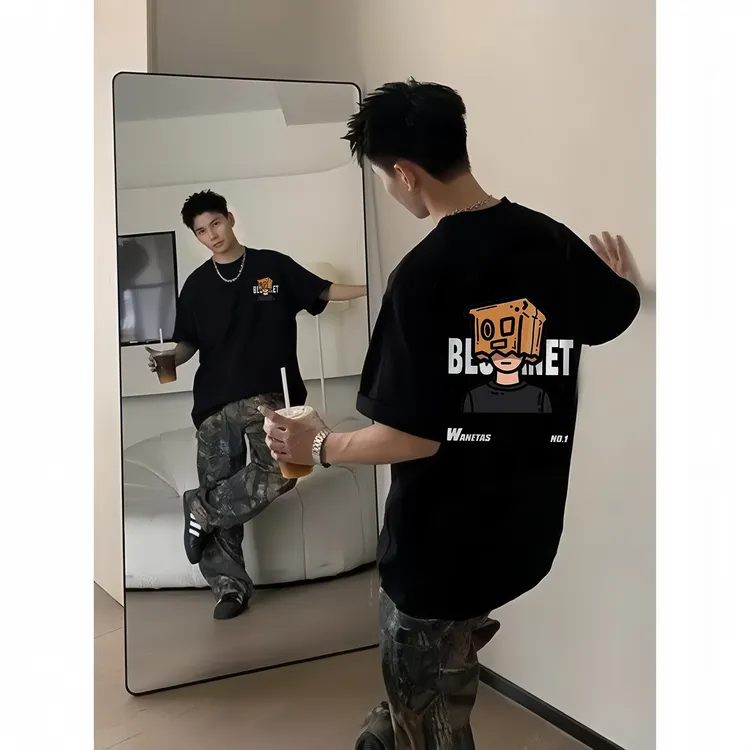 夏季重磅潮流圆领长袖T恤男装美式高街港风百搭上衣春秋季纯棉