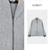 JIUNCCY【云暮】立体肌理感羊毛混纺立领拉链开衫外套 52YWT008