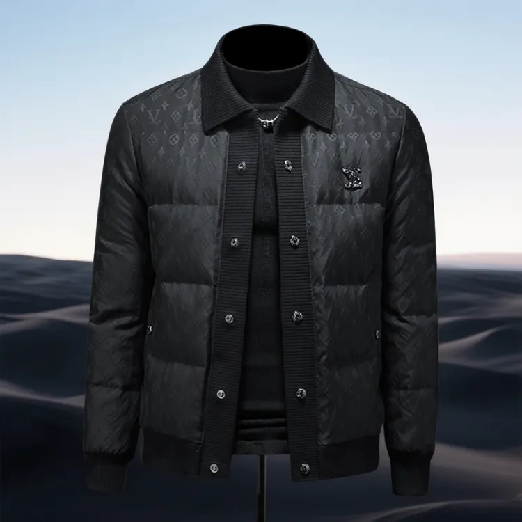 巴赛娜缇时尚提花潮牌羽绒服男冬季新款针织领拼接白鸭绒休闲外套