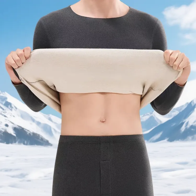 2326蚕丝羊毛德绒无痕保暖内衣男士单件上衣加绒秋衣打底内衣秋冬