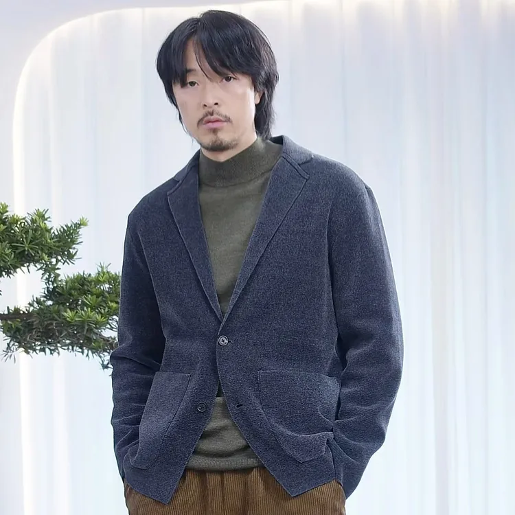 「青原」北纬三十度雪尼尔西装外套绵羊毛秋冬25新款简约男装休闲针织西服