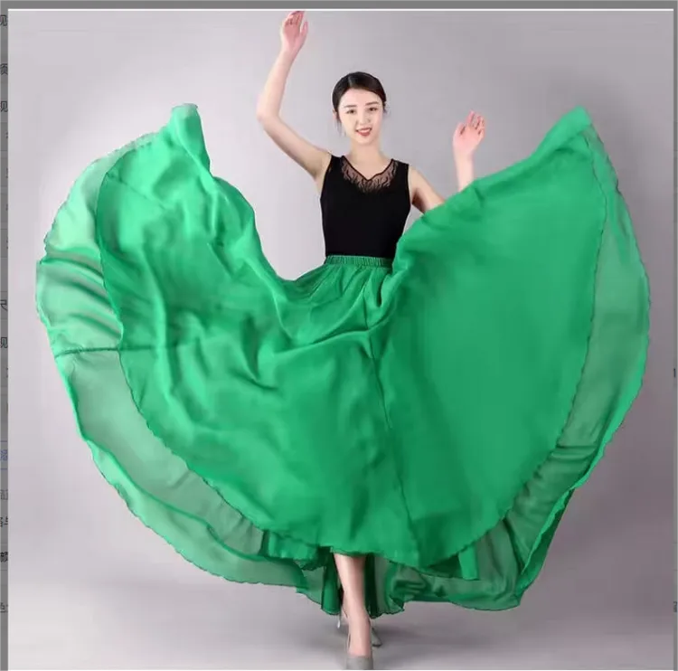 【梦迪老师】720度舞蹈半身裙女士双层超大摆雪纺长裙高腰仙女裙