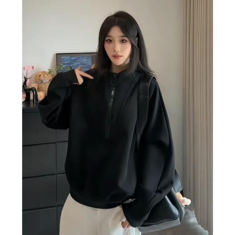 匡虎半拉链卫衣男女秋季重磅解构宽松上衣设计感廓形潮牌套头外套