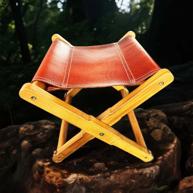实木头层牛皮折叠凳马扎凳