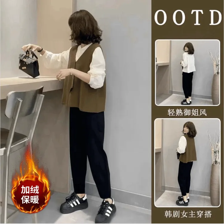 棉哈伦裤2025秋冬萝卜裤女显瘦大码九分裤宽松黑色小脚休闲裤加绒商品图