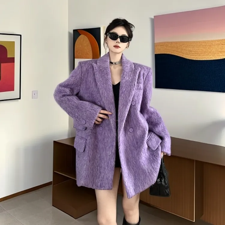 网红时尚炸街新款女装紫色西服冬季西装西服外套女高级感