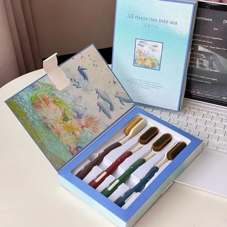 【礼盒4支装】海纳百川百孔刷头软毛牙刷深度清洁速刷家庭牙刷护龈