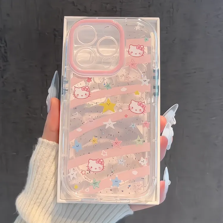 适用16pro苹果闪粉奶油壳15华为mate60手机壳涂鸦星星kitty小众14