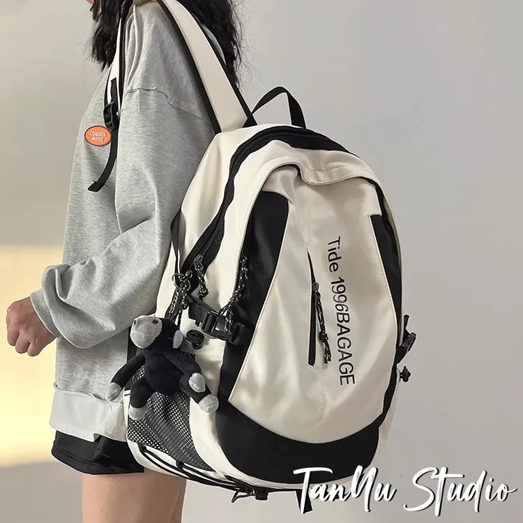 探屿书包女高中大学生工装潮牌大容量电脑双肩包旅行轻便背包男款