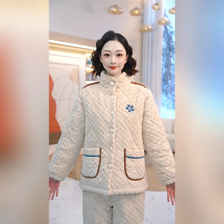 秋鹿正品牛奶绒三层长袖长裤女套新款冬季保暖冬款女士加绒加厚