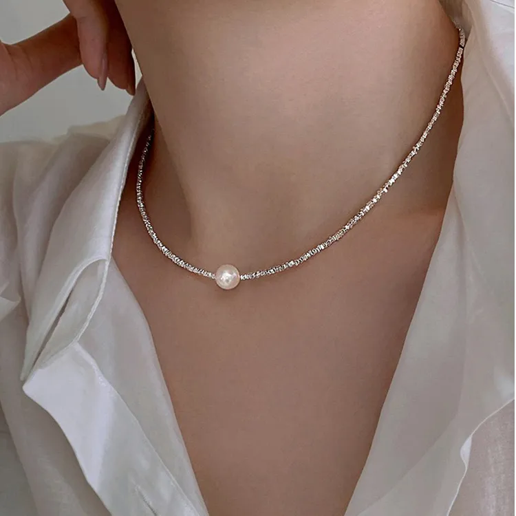 铜合金项链 时尚仿珍珠项链女生锁骨链手链送女友礼物百搭法式