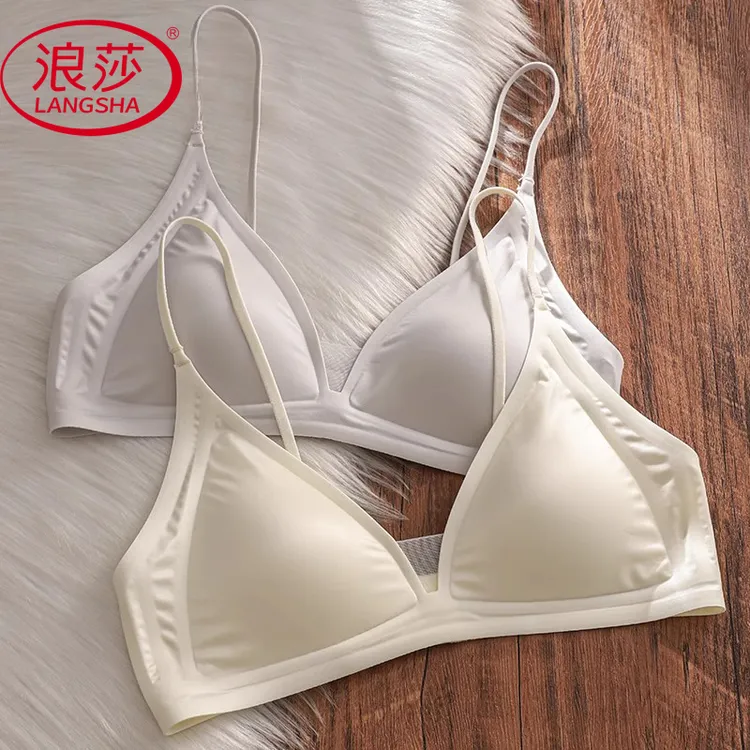 浪莎缎面法式深V领内衣女细肩带小胸聚拢无痕三角杯无钢圈文胸罩