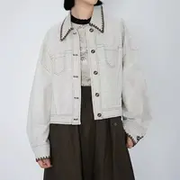 【商场品质】复古明线设计 精致刺绣宽松翻领洋气外套 CS 1119