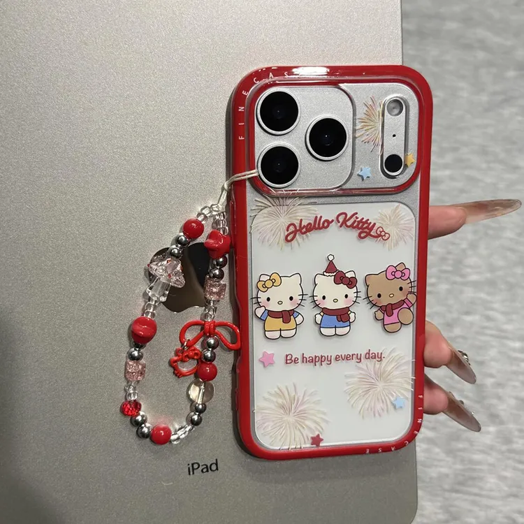 喜庆红色边框烟花kitty猫适用苹果17promax手机壳iphone16新款15