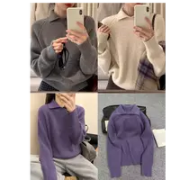 薇莎58XX翻领毛衣女套头秋冬时尚洋气宽松百搭针织打底衫上衣加厚