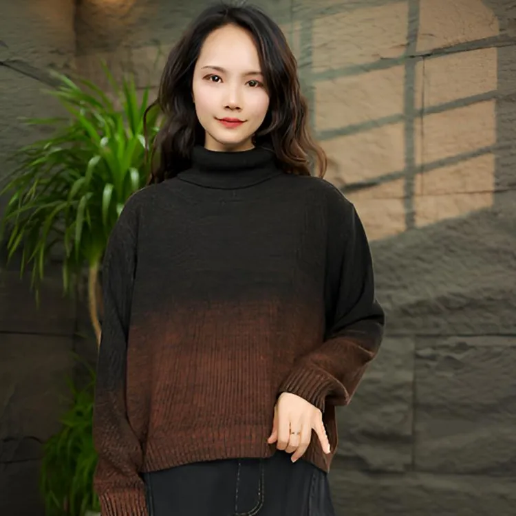 【渐变色毛衣】女毛针织衫宽松堆堆领打底衫上衣毛衣保暖百搭长袖