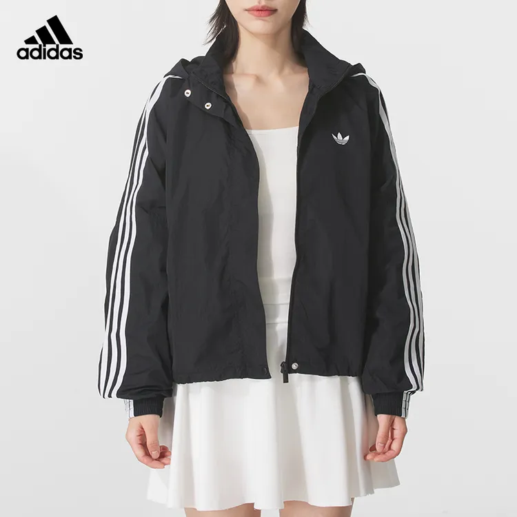 阿迪达斯三叶草防风衣女装2025秋季新款连帽运动休闲服外套JX1451