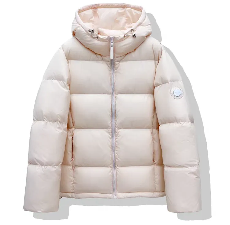 90白鸭绒连帽短款羽绒服女冬季2025年新款韩版简约百搭保暖外套潮