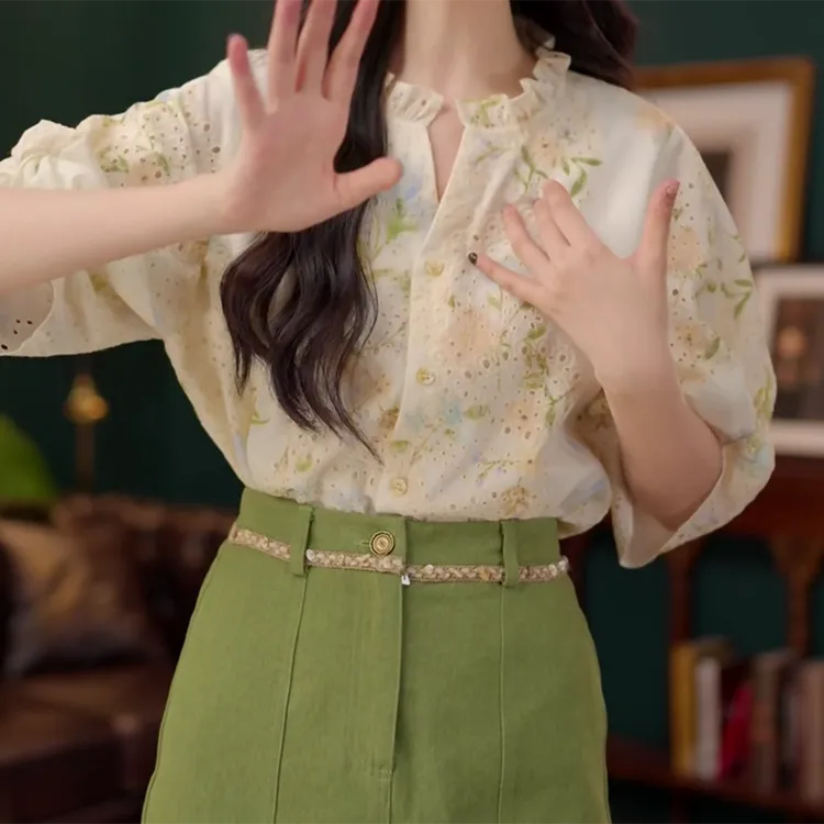 【因我而晴】温柔衬衣休闲百搭短袖衬衫女夏季上衣时尚气质显瘦