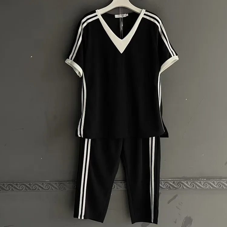 大码女装半袖衫两件套套装