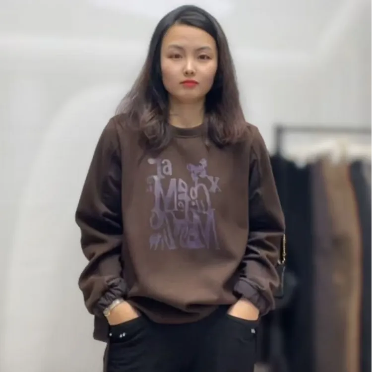 【香香优选】韩国女士咖色印花卫衣新款时尚洋气舒适百搭圆领宽松