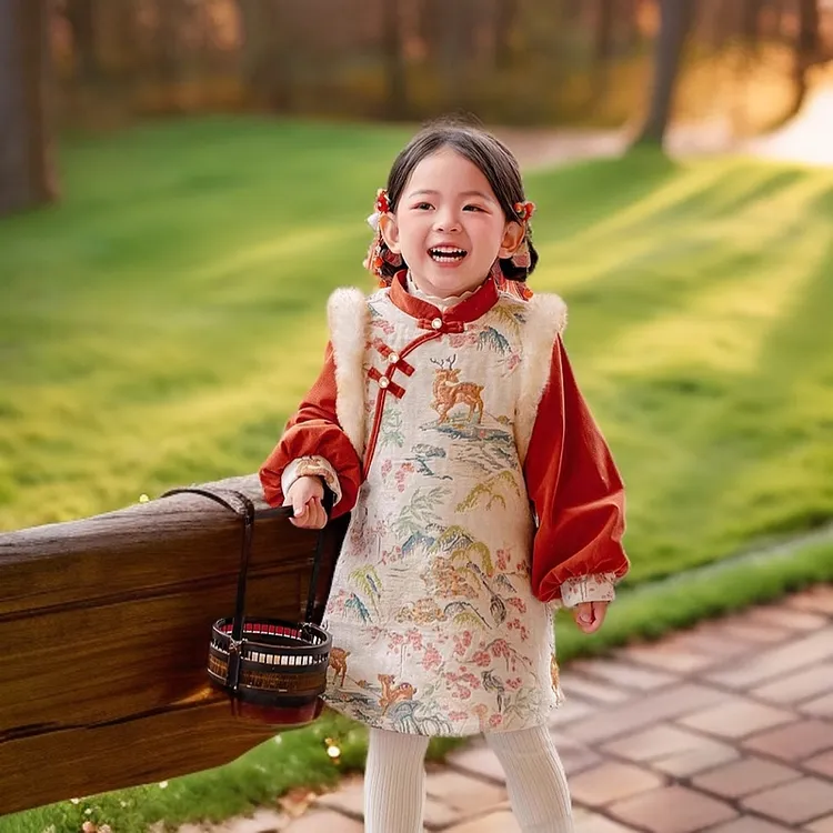 汉服女童唐装拜年服儿童过年冬装旗袍秋冬季新年衣服国风裙子新款
