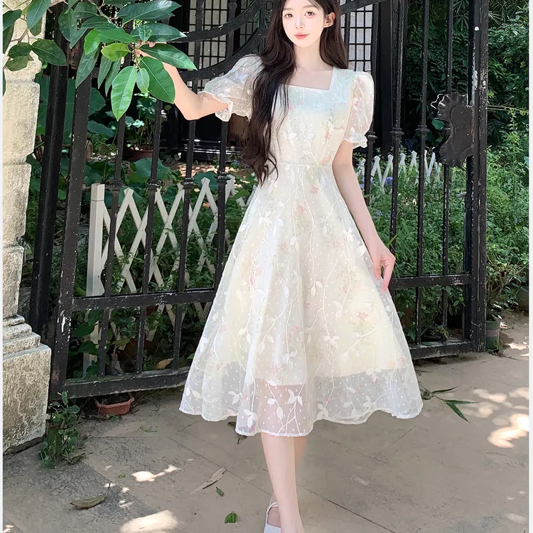  9991 三个色/大码女装胖mm夏季超仙森系碎花连衣裙