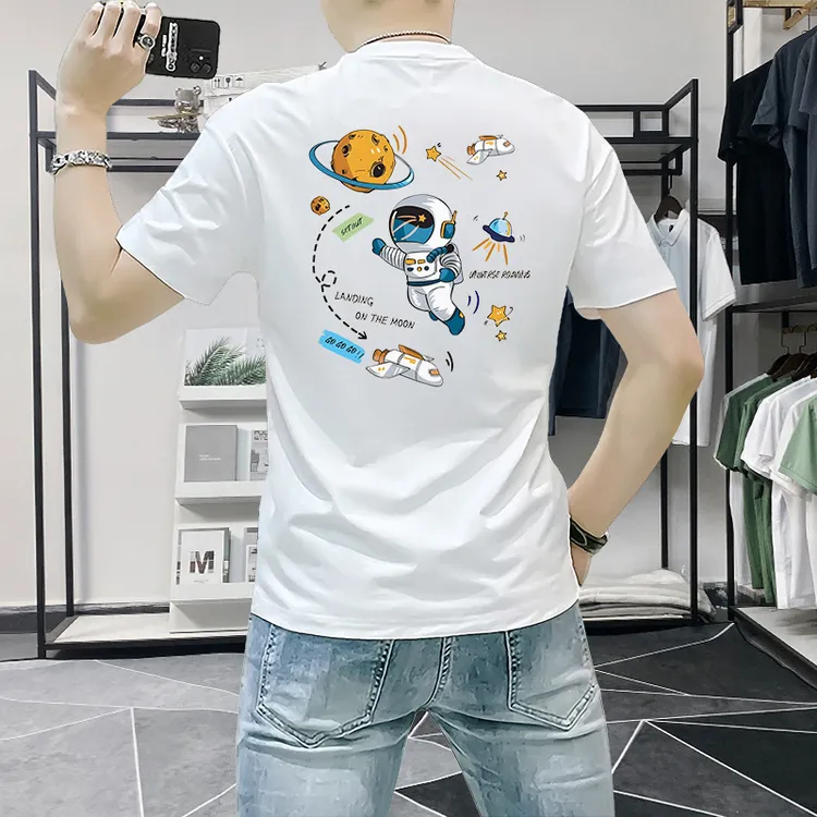 男士短袖t恤夏季新款潮流印花修身半袖上衣休闲百搭时尚圆领