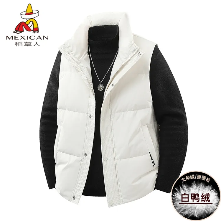 稻草人男士无袖坎肩立领羽绒服马甲时尚百搭休闲白鸭绒保暖外套